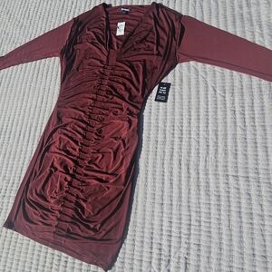 Express Red Ruched Bodycon Dress